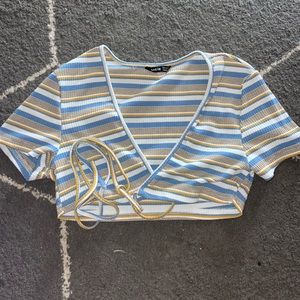 Stripped Pattern Knot Crop Tee